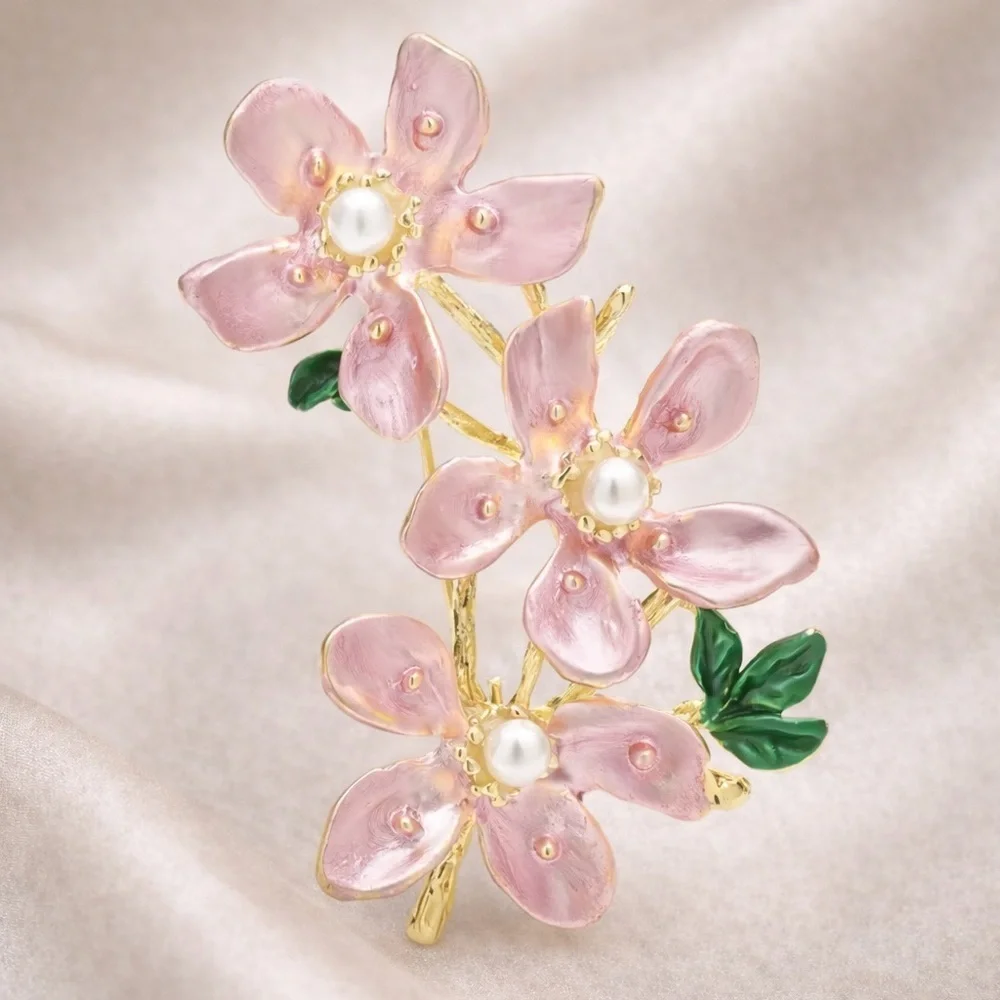 Pink Blossom Floral Gold Brooch